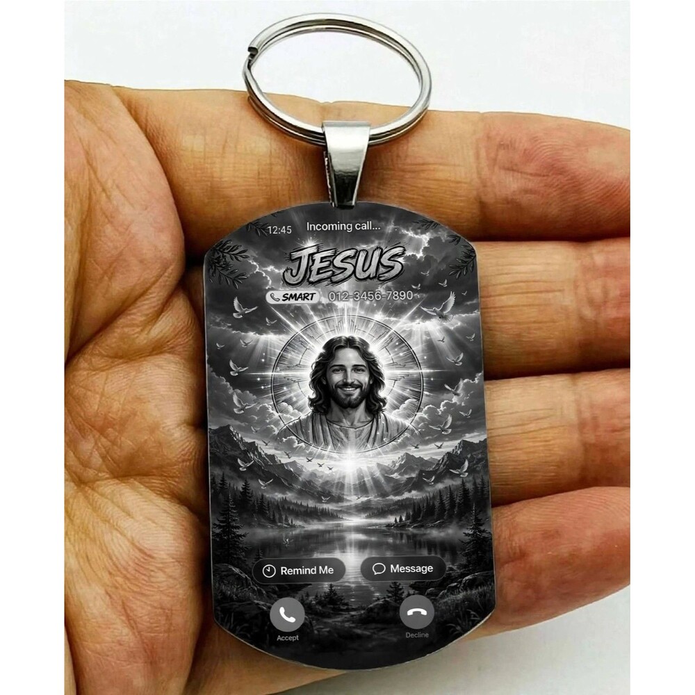 Jesus Call Phone Text Funny Cute God Lord Christ Stainless Keychain Remind Faith